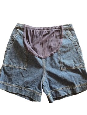 Chazzz Vintage Maternity Denim Shorts with Stretch Panel - Dark Denim Blue